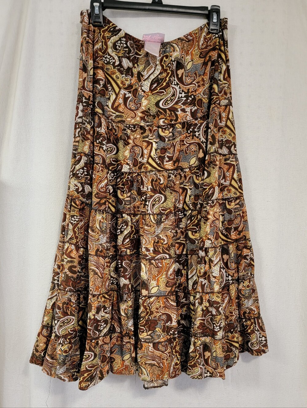 Boho Paisley Tiered Skirt in Brown